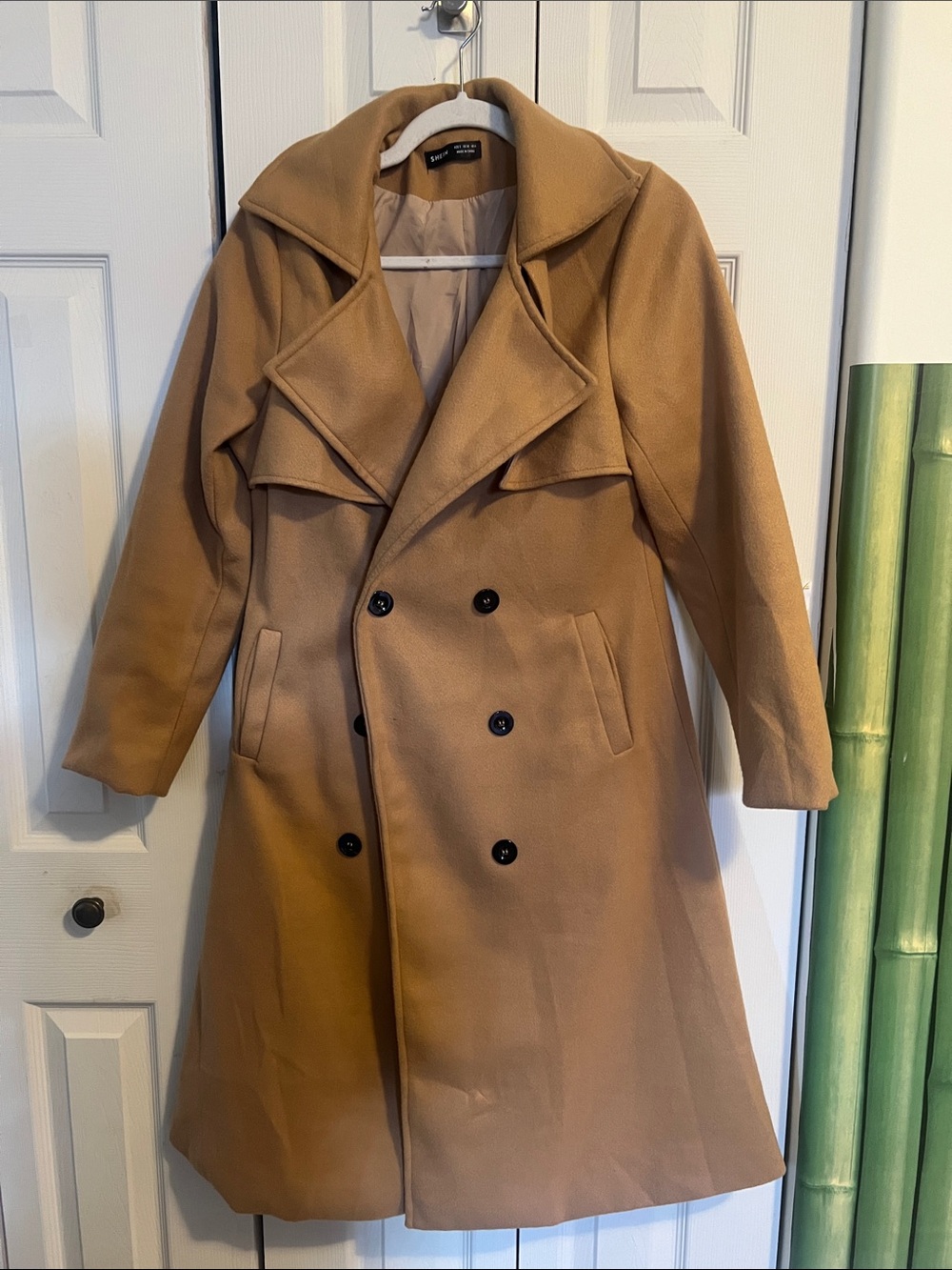 Classic Camel Double-Breasted Women's Coat